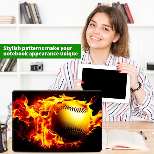 Laptop Skin Sticker Decal, Universal Protective Cover Fit 12 13 14 15.6 Inch Notebook, Reusable Water-Resistant Vinyl Decal w/ 2 Wrist Pads for Business Travel Office, Flame Baseball - color: Flame Baseball