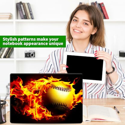 Laptop Skin Sticker Decal, Universal Protective Cover Fit 12 13 14 15.6 Inch Notebook, Reusable Water-Resistant Vinyl Decal w/ 2 Wrist Pads for Business Travel Office, Flame Baseball - color: Flame Baseball