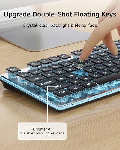 Wireless Keyboard and Mouse Combo with White Backlit Pudding Keycaps, Bluetooth & 2.4G, 2000mAh Rechargeable, Full Size, Metal Panel Quiet Computer Keyboard Set for Windows PC Desktop - Black - color: Black