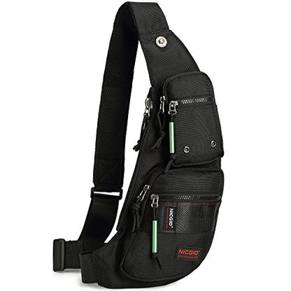 NICGID Sling Bag Chest Shoulder Backpack Crossbody Daypack for Men Women | Travel Outdoor Hiking Concealed Carry Fishing Fanny Tool Small Casual - color: Black-2854
