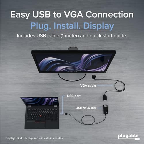 Plugable USB 2.0 to VGA Video Graphics Adapter for Multiple Monitors up to 1920x1080 Supports Windows 11,10, 8.1, 7, XP, Mac, and ChromeOS - size: 1920x1080 VGA