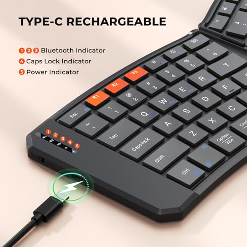 MEETION Foldable Bluetooth Keyboard, Split Ergonomic, Portable | Compact rechargeable folding keyboard with split ergonomic design, ideal for business travel, for Windows, Mac, iPad, Android