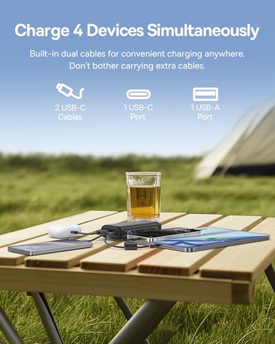 Baseus Mini Power Bank Fast Charging 67W, 10000mAh Small Portable Phone Charger Built-in Dual USB C Braided Cable, Travel Essential Battery Pack for iPhone 17/16/15, iPad, Samsung Galaxy S25/S24 etc. - color: Midnight Black
