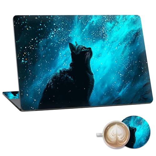 Laptop Skin Sticker Decal 15.6 Inch,12 13 13.3 14 15 15.6 in Laptop Netbook Skins for Notebook,Art Decal Removable Waterproof Scratch Resistant,Universal Vinyl Cover,Blue Glitter Sky Cat - color: Blue Glitter Sky Cat