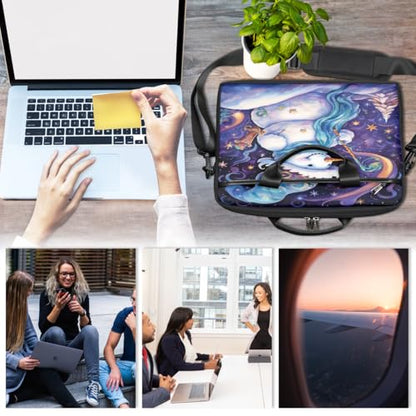 Laptop Shoulder Bag for Women Men, Waterproof Computer Case Messenger Bag Briefcase for Business Office Travel - color: Purple Magic Snowman
