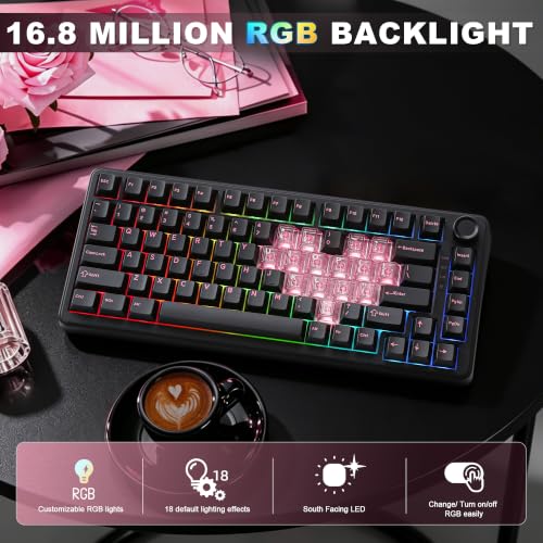 YUNZII B75 PRO Wireless Mechanical Gaming Keyboard | Custom 75% Layout with Knob,Gasket Mount,Hot Swap,Creamy Pre-lubed Switch,BT/USB-C/2.4G(Black Heart, Milk Switch) - color: Black Heart, size: Milk Switch