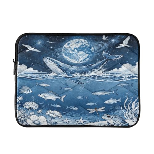 Marine Lifes and Earth Blue 15-16 Inch Quilted Laptop Sleeve Case Soft Notebook Protector Bag Computer Carrying Case - color: Marine Lifes and Earth Blue, size: Large