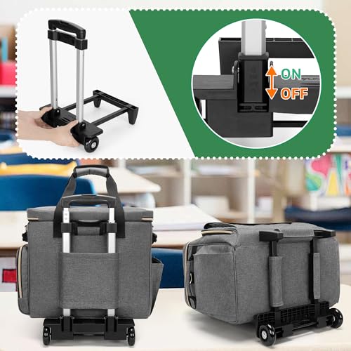 LUXJA Rolling Teacher Bag with Laptop Compartment and Detachable Dolly, Multifunctional Rolling Briefcase with Accordion File Area (Patented), Gray - color: Gray