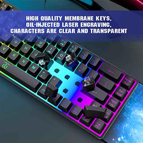 Snpurdiri 60% Gaming Keyboard, Rainbow Backlit Mini Membrane Keyboard for Windows PC Gamers(68 Keys, Black Rainbow) - color: Black(Rainbow)