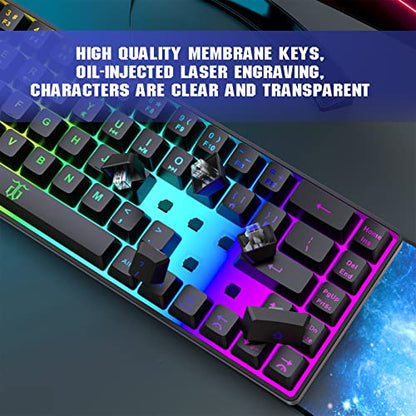 Snpurdiri 60% Gaming Keyboard, Rainbow Backlit Mini Membrane Keyboard for Windows PC Gamers(68 Keys, Black Rainbow) - color: Black(Rainbow)