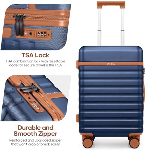 UKEIN Luggage Sets 5 Piece, Carry On Luggage 20In With Spinner Wheels, Hardside Suitcase Set with TSA Lock,Durable Large Suitcase With Travel Backpack for Men-20/24/28in (Blue, 5 piece set) - color: Blue, size: 5 piece set
