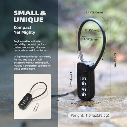 Small Combination Lock, Combo Cable Luggage Locks with Code, 4 Digit Padlock Combination, for Suitcase, Gym Locker, Backpack Zipper, Gun Case, Box, Outdoor Fence, Travel Safe Candados - color: Black+Red
