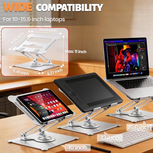 360° Rotating Laptop Stand for Desk, 10-15.6“ Laptop Riser, Silver | Sturdy Aluminum Foldable Stand, Heat-Dissipation Design, Ergonomic Holder Fits MacBook/Dell/HP/Lenovo for Home/Office. - color: F-Silver-360
