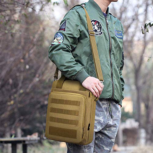 CamGo 12" Laptop Messenger Bag for Men Vertical Tactical Crossbody Shoulder Bag Small Computer Briefcase Molle Handbags - color: Brown