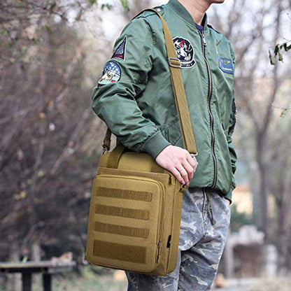 CamGo 12" Laptop Messenger Bag for Men Vertical Tactical Crossbody Shoulder Bag Small Computer Briefcase Molle Handbags - color: Brown