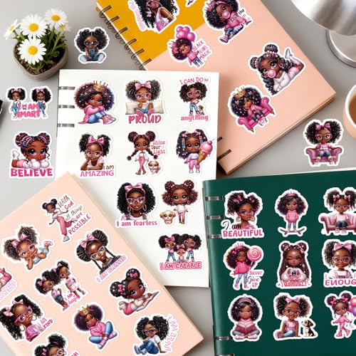 Black Girl Stickers for Women - 100 Pcs Inspirational Water Bottle Stickers for Vision Board, Motivational Waterproof Scrapbook Decals, Vinyl Sticker for Laptop Journaling - style: Black Girl