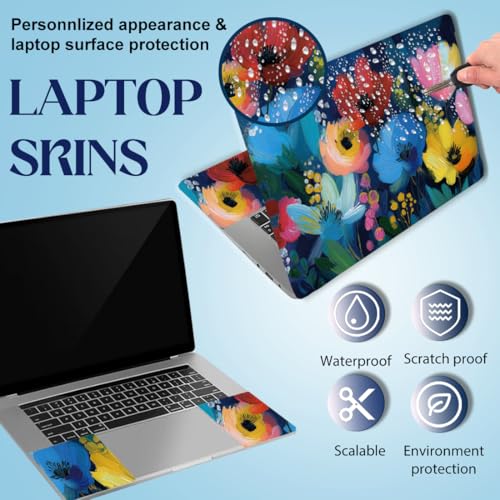 SUPERDANT 3 Pcs Gouache Floral Laptop Skin 14.96x10.62in Trimmable PVC Notebook Decal Reusable Cover for 12 13 14 15 15.6 Inch Notebook Surface Flowers Sticker Kit Colorful - style: Gouache Floral