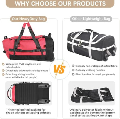 Rolling Duffle Bag with Wheels,86L 30”Carry on Luggage with Wheels,Folding Travel Bag,Duffle Backpack with Separate Shoe Compartment (Red) - color: Red