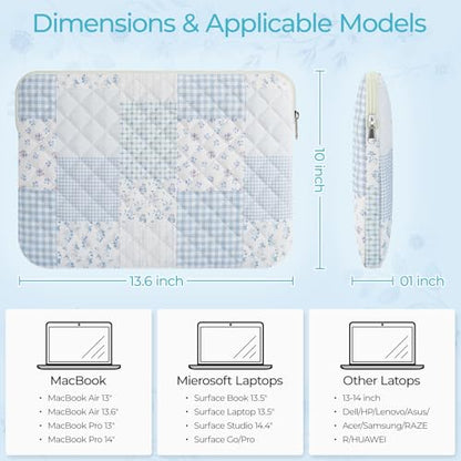 13-14 inch Cotton Quilted Laptop Sleeve for Women, Aesthetic Puffy Laptop Case Carrying Bag Compatible with MacBook Air/Pro 13/Pro 14, Soft Computer Liner Bag (Green Blue Pin, 13.3 inch) - color: Green Blue Pin, size: 13.3 inch