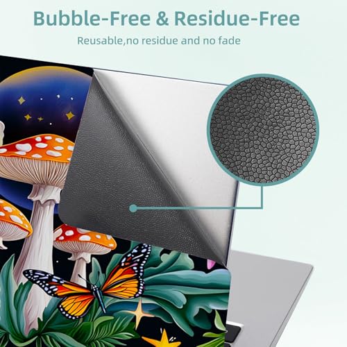 Universal Laptop Skin Decal, 3-Piece Vinyl Protector for 12 13 14 15.6" Notebook, Waterproof Anti-Scratch, Easy Trim & Bubble-Free Finish, Mushroom Flower Butterfly - color: Mushroom Flower Butterfly