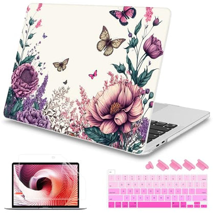 Mektron Designed Case for MacBook Pro 16 Inch A2141 Cover 2019 Release 16" with Liquid Retina Display/Touch ID, Plastic Hard Shell with Keyboard Skin & Screen Protector, Butterfly Flower C077 - color: Butterfly Flower C077