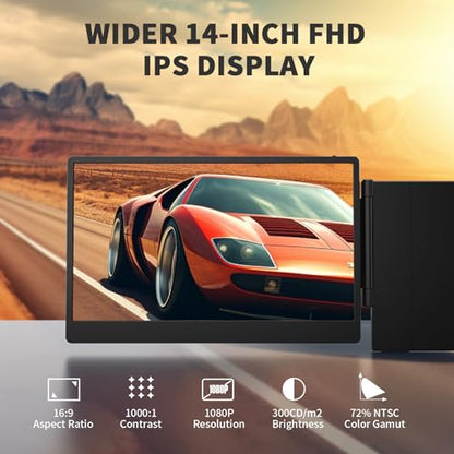 14" Laptop Screen Extender - Upgraded FHD 1080P IPS Triple Portable Monitor: 300% More Efficient, Ultra-Slim Travel Display for 13-17.3" Laptops,with Stand Plug & Play for Windows/Chrome/Mac