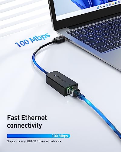 Cable Matters USB 2.0 to Ethernet Adapter, Plug & Play | PXE MAC Address Clone, 10/100 Mbps, for Laptop, No Power/Charging, Not for Roku/Fire TV/Nintendo - size: 1-Pack