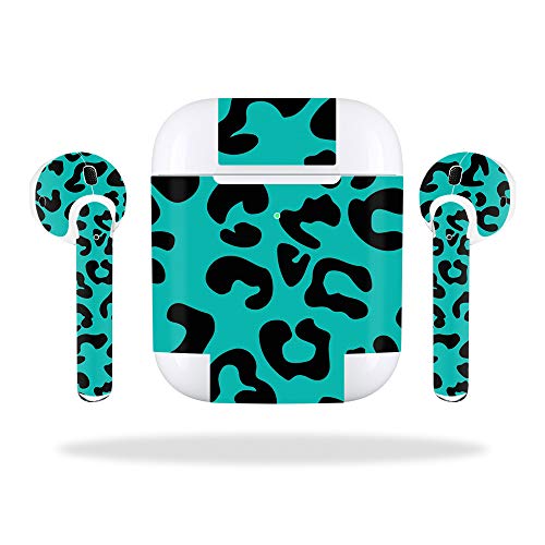 MightySkins Skin Compatible with Apple AirPods 2 (2019) - Teal Leopard | Protective, Durable, and Unique Vinyl Decal wrap Cover | Easy to Apply, Remove, and Change Styles | Made in The USA - color: Teal Leopard
