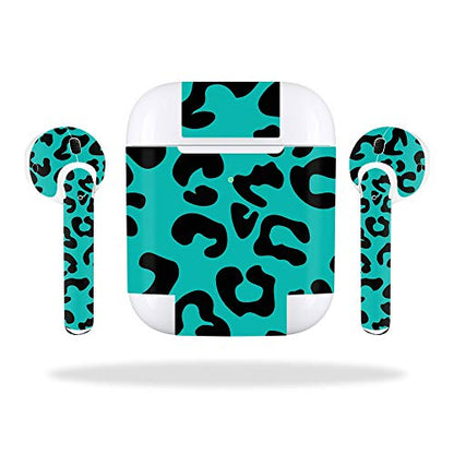 MightySkins Skin Compatible with Apple AirPods 2 (2019) - Teal Leopard | Protective, Durable, and Unique Vinyl Decal wrap Cover | Easy to Apply, Remove, and Change Styles | Made in The USA - color: Teal Leopard