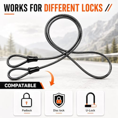 Bike Cable Lock Security Cable with Loops - 3/8 inch (10 mm) Heavy-Duty Locking Cable, Vinyl Coated Steel Cable Bike Chain Security Chain (4ft, 7ft, 15ft) - size: 7FT