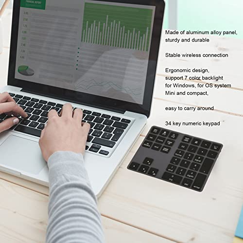EBTOOLS Bluetooth Number Pad, Rechargeable 34 Key Numeric Keypad with 7 Color Backlit, Mini External Keyboard, Complement to Laptop, for OS