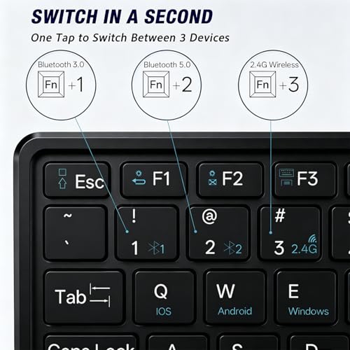 Wireless Keyboard- Mini Compact Keyboard with Media Hotkeys, Compatible with PC, Desktop, Laptop, Smart TV - color: Black
