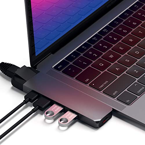 Satechi Type-C Pro Hub Adapter with Ethernet - 4K HDMI, USB-C PD, Gigabit Ethernet, USB 3.0, Micro SD Card Slot - for M2/ M1 MacBook Pro/Air (Space Gray) - color: Space Gray