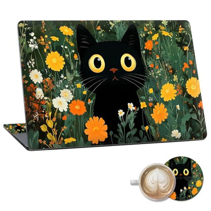 Laptop Skin Sticker Decal 15.6 Inch,12 13 13.3 14 15 15.6 in Laptop Netbook Skins for Notebook,Art Decal Removable Waterproof Scratch Resistant,Universal Vinyl Cover,Cute Cat Wildflower - color: Cute Cat Wildflower