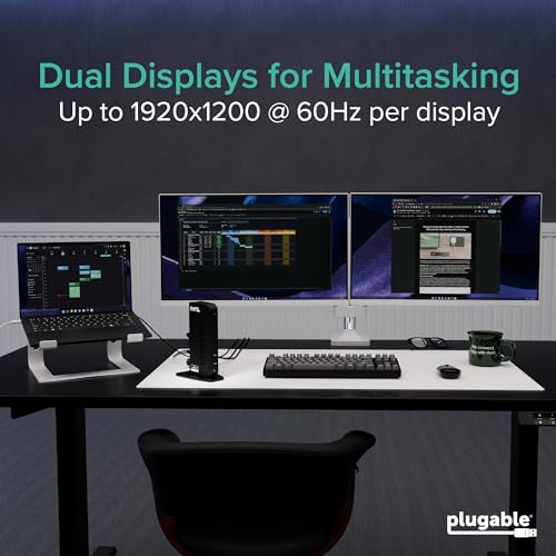 Plugable Dual 1080p HDMI Universal Docking Station for USB-C & USB 3.0 Laptop, 10 Ports, Windows/ChromeOS Plug & Play, macOS Driver Required (UD-3900Z) - size: 7.5" × 2.8" × 5.3