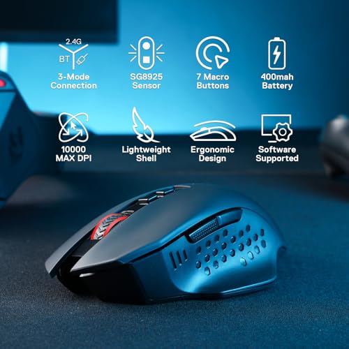 Redragon M656 MAX 3-Mode Wireless RGB Gaming Mouse 10000 DPI Remapping Keys | 0 Delay Cable-Free Dedicated for FPS Gamer, Redefine Keybinding Macro, Hyping Silky Backlight, Ergonomic Body for Any Grip - style: Tri-Mode