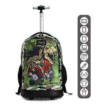 Tilami Rolling Backpack 19 inch with Lunch Bag Wheeled Laptop Backpack, Dinosaur Camouflage - color: Dinosaur Camouflage