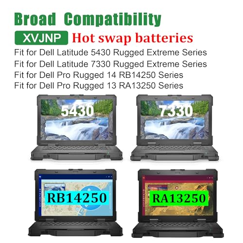 XVJNP 451-BCWQ Laptop Battery Replacement for Dell Latitude 5430 7330 Rugged Extreme Pro Rugged 14 RB14250 13 RA13250 P148G P149G Series G6M0W 0G6M0W 6JRCP 06JRCP 0M0TN3 KD1CT 11.4V 53.5Wh - size: 8.6*5.1*1.1inch XVJNP