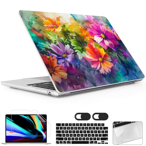 for 2026 MacBook Air 13-inch Laptop Case M5 2026 M4 2025 M3 2024 M2 2022 Release Model A3449 A3240 A3113 A2681, Hard Shell Cover for MacBook Air 13.6 inchh, Multicolored Flowers - color: Multicolored flowers