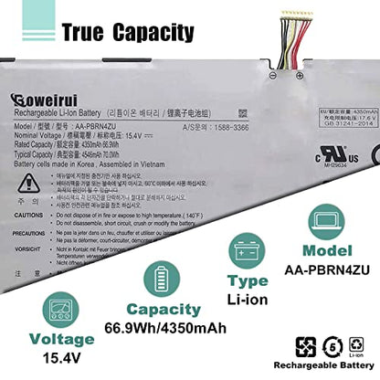 66.9Wh AA-PBRN4ZU Laptop Battery for Samsung Galaxy Book Flex 930QCG 930QCJ 930XCJ NP930QCG NP930QCG-K01 950QCG 950QCG-X01 950QCG-X03 950QCJ 950XCJ NP950QCG Series 15.4V 4350mAh 4-Cell - size: 10.63*3.46*0.31inch AA-PBRN4ZU