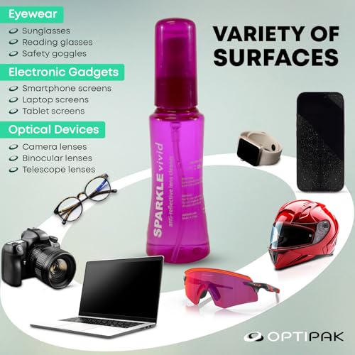Sparkle Vivid Anti-Reflective Safe Lens Cleaner Spray Kit - (2) 2oz Glasses Cleaner Spray & (2) Microfiber Cloth for Eyeglasses, Sunglasses, Lenses, Screens and Camera Cleaning Kit (4 Piece Set) - style: Purple | 2x2oz Lens Spray + 2 Microfiber Cloth