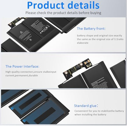 A1964 A1989 Battery Replacement for MacBook Pro 13 Inch A1989 (Mid 2018, 2019) & A2251 (2020), EMC 3214 3358 3348, MR9Q2LL/A MR9R2LL/A MR9T2LL/A/ MV962LL/A MV972LL/A MWP42LL/A MWP52LL/A MWP62LL/A - size: 9.92x3.31x0.28inch A1964