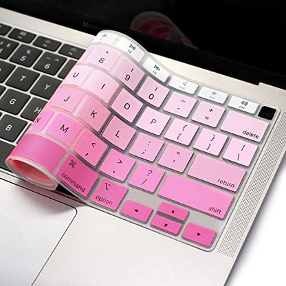 ProElife Keyboard Cover for MacBook Air 13-Inch with Touch ID A2337 M1 | Ombre Pink, U.S. Layout, Non-interference Design for ID Key, Dust-Resistant, Silicone Protective Skin, Washable & Reusable - color: Ombre Pink