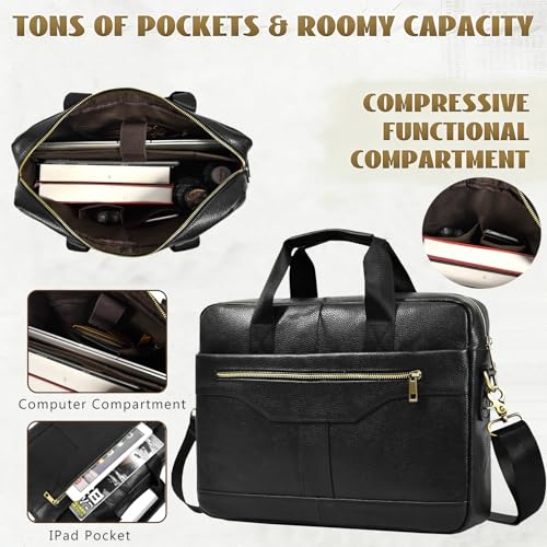 Leather Laptop Bag for Men Briefcase Fits 15.6 Inch Notebook Portable Shoulder Messenger Crossbody Bag for Travel Office - color: 17black