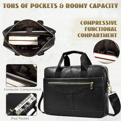 Leather Laptop Bag for Men Briefcase Fits 15.6 Inch Notebook Portable Shoulder Messenger Crossbody Bag for Travel Office - color: 17black
