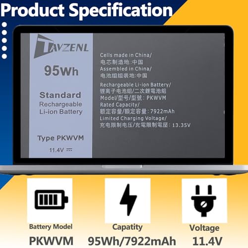 PKWVM Battery Replacement for Dell Precision 7560 7550 7760 7750 Series