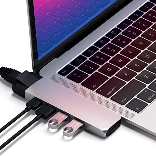 Satechi Type-C Pro Hub Adapter with Ethernet - 4K HDMI, USB-C PD, Gigabit Ethernet, USB 3.0, Micro SD Card Slot - for M2/ M1 MacBook Pro/Air (Silver) - color: Silver