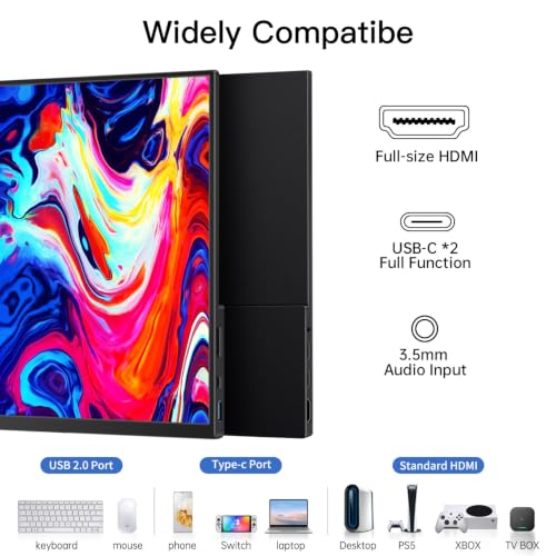 CAPERAVE Portable Monitor 15.6'', 1080P FHD Ultra Slim Travel Monitor with Built-in Kickstand & Speaker & Protective Sleeve, USB C HDMI, Perfect for Laptop Mac Tablet Phone Xbox Switch PS5