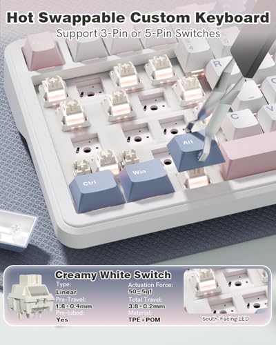 L75 75% Mechanical Keyboard, Wireless Gaming Keyboard with Multifunction Knob, Creamy Gasket Structure, Hot Swap, RGB Backlight, PBT Keycap, Custom Driver, Compact Layout for Win/Mac/PC - color: Pink & Blue