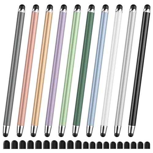 Stylus(10 PCS), Stylus Pen for Touchscreen iPad, 2-in-1 Universal Stylus | High Sensitivity, Rubber Tip, Metal barrel, No Charging, Compatible with iPad, iPhone,Tablets and Android Tablets Devices - color: Grey/Gold/Purple/Green/Blue/White/Silver/Black